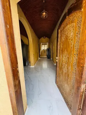 a hallway of a house with a large wooden door at Lovely Private Villa in Luxor