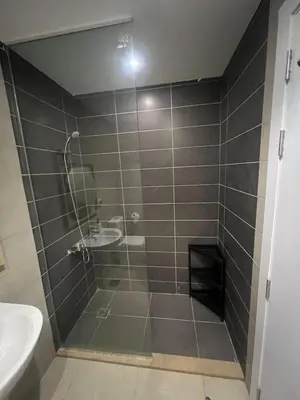 a bathroom with a shower with a sink and a toilet at Serenity Studio in G-Cribs in El Gouna