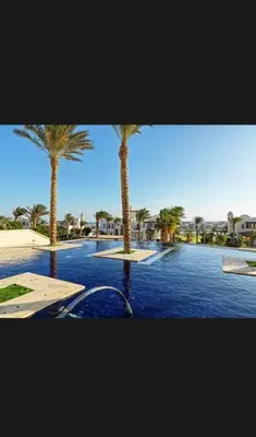 two palm trees in a pool of water at Ancient Sands Resort Gouna 1 Bedroom apartment with open view in Hurghada