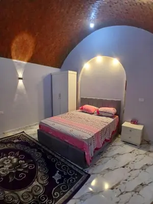 a bedroom with a bed and an arched ceiling at ARKN angel Nubian Guest House in Jazīrat al ‘Awwāmīyah