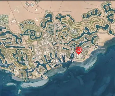 a map of a fantasy island with a red building at Ollystays Mangroovy 2 BR Beach and Pool Free access in Hurghada