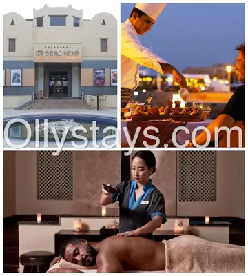 a collage of photos with a man cooking food and a woman at Ollystays Mangroovy 2 BR Beach and Pool Free access in Hurghada