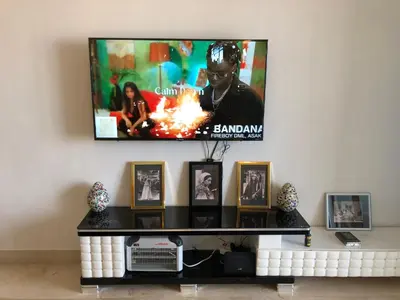 a flat screen tv hanging on a wall at New Marina Apartments in Hurghada