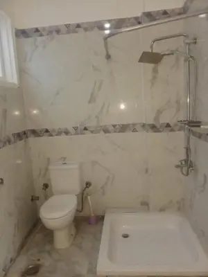 a white bathroom with a toilet and a shower at Cozy 2-Bedroom Apartment Ramla, West Bank, Luxor in Luxor