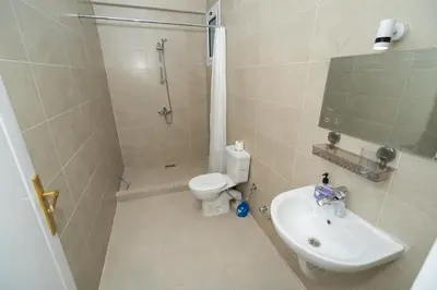 a bathroom with a shower and a toilet and a sink at Home of ISIS in Luxor