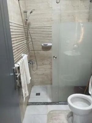 a bathroom with a shower and a toilet at Hurghada neighborhoods in Hurghada