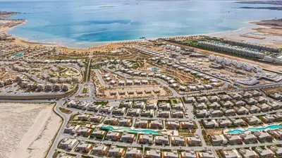 an aerial view of a resort near the beach at Wonderful Holiday Home in Stunning Soma Bay in Hurghada
