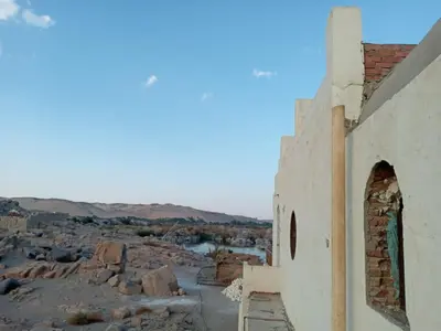 an old building with a view of the desert at Shifaya House in Aswan