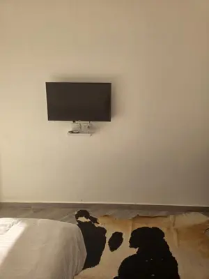 a cow laying on a bed in a room with a tv at 2 Bedroom Duplex - Hurghada in Hurghada