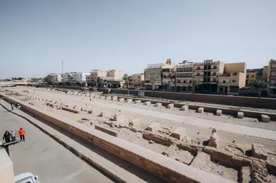 a view of the ruins of the ancient city at The Golden House on the Avenue of Sphinxes in Luxor