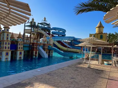 a water slide at a water park at Studio Mirage Bay in Hurghada