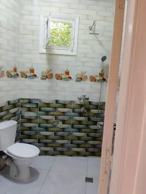 a bathroom with a toilet and a window at بيت علي النيل مباشره في الاقصر in Jazīrat al ‘Awwāmīyah