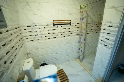 a bathroom with a toilet and a shower at Queen of Merit in Luxor