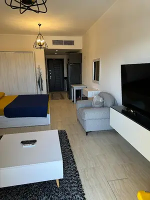 a living room with a couch and a flat screen tv at Lotus Al-Dau Heights in Hurghada