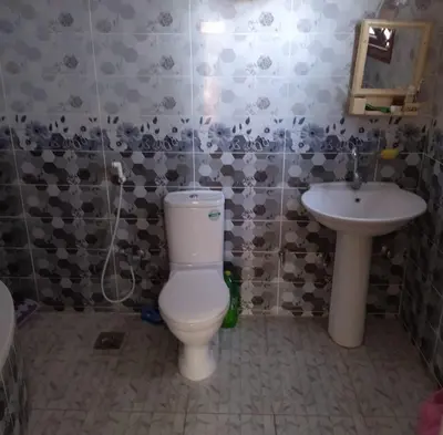 a bathroom with a toilet and a sink at Luxor Resort in Al Bayāḑīyah