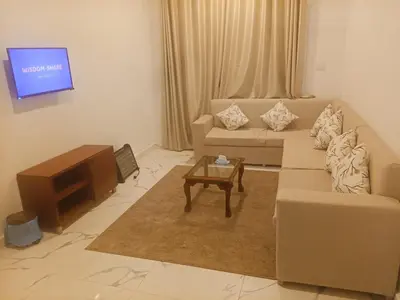 a living room with a couch and a tv at Habu Palace home in Luxor