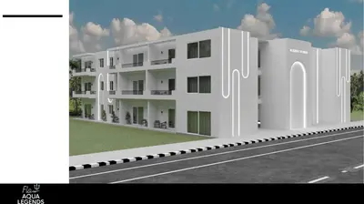 a rendering of a white building with a road at Flow Aqua Legends Resort Sahl Hasheesh in Hurghada