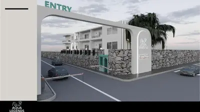 a rendering of a building with cars parked in a parking lot at Flow Aqua Legends Resort Sahl Hasheesh in Hurghada