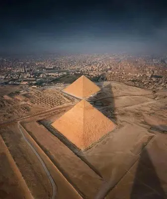 an aerial view of a pyramid in the desert at VESTA - El Gouna Residence in Hurghada