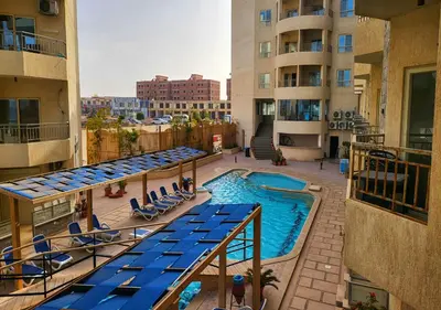 an overhead view of a swimming pool on a building at La Quinta Beach Resort Hurghada in Hurghada