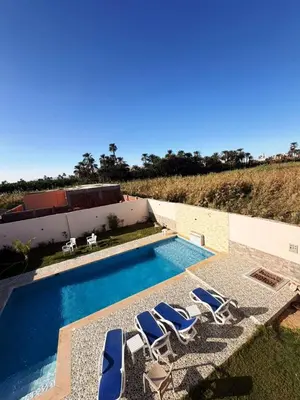 a swimming pool with lounge chairs next to a building at Al Baba II Nile Villa in Luxor