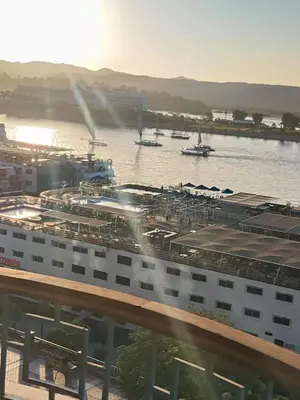 a view of a harbor with boats in the water at شقة بمول اسوان بلازا- اسوان in Aswān