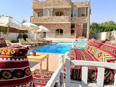 a resort with a pool and chairs and a building at Citadel Luxor in Luxor
