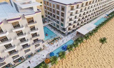 an aerial view of a hotel on the beach at فلورينزا in Hurghada