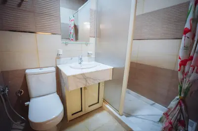 a bathroom with a toilet and a sink and a shower at Star Luka Private Hotel Room in Luxor