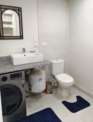 a bathroom with a toilet and a sink and a washing machine at Scandic Resort in Hurghada