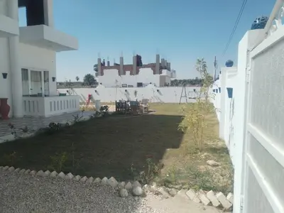 a backyard of a house with a yard with trees at Luxor heaven apartment in Luxor