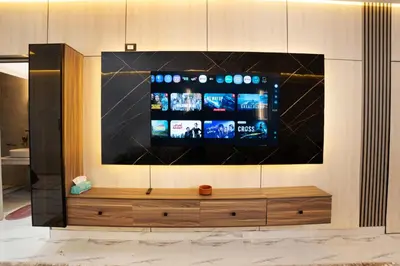 a flat screen tv mounted on a wall at Luxor Nile View Apartment Marah 1 in Luxor