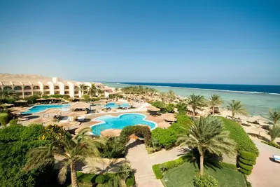 an aerial view of the resort and the ocean at Flamenco Beach & Resort Quseir in Quseir