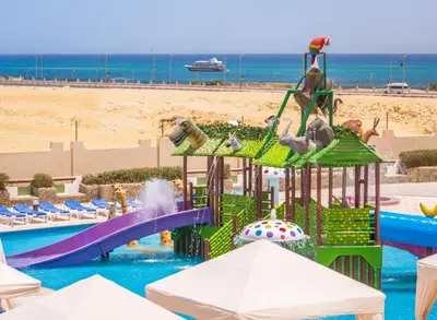 a water park with a slide at the beach at Sunny Days Mirette Family Resort in Hurghada