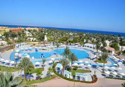 an aerial view of a pool at a resort at Pharaoh Azur Resort in Hurghada