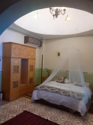 a bedroom with a bed with a canopy at Villa Nile House Luxor in Luxor
