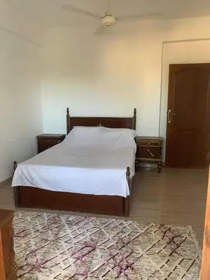 a bedroom with a bed with white sheets and a rug at Villa Elhag Nile View in Luxor