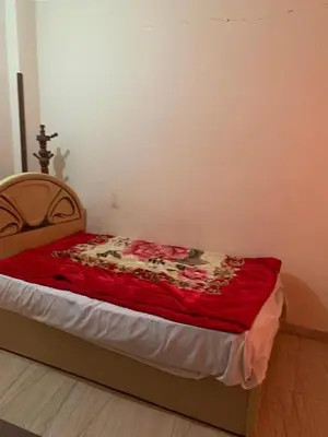 a bedroom with a bed with a red blanket on it at Villa Elhag Nile View in Luxor