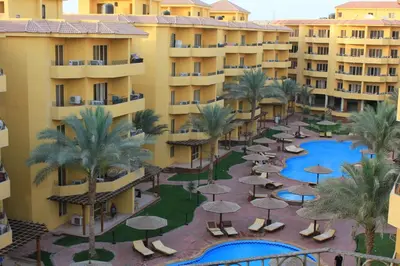 an aerial view of the hotel and the resort at Pool View Apartments at British Resort - Unit 13 in Hurghada