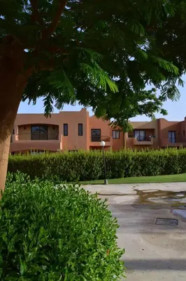 a building with a tree in front of it at chalet Stella de Mari in Makadi Bey in Hurghada