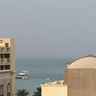 a view of the ocean from a building at Villamar Sea View rooms & apartments in Hurghada