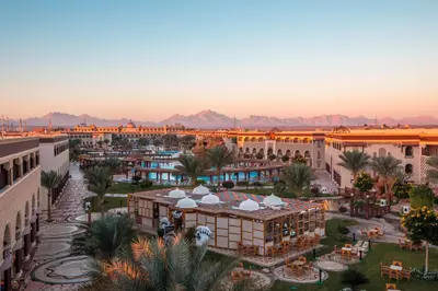 an aerial view of a resort with mountains in the background at Sunrise Mamlouk Palace Resort in Hurghada