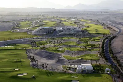 an aerial view of the golf course at a resort at Steigenberger Makadi - Adults Friendly 16 Years Plus in Hurghada