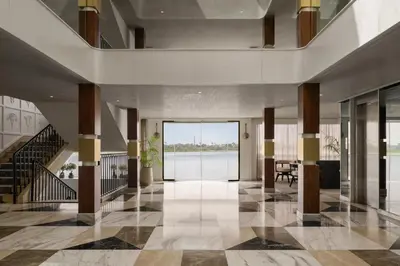 a lobby with a view of the water at Tamr Nile Cruise - 04 Nights Every Monday from Luxor - 03 Nights Every Friday from Aswan in Luxor