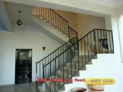 a spiral staircase in a house with a dog at Sunny Luxor in Luxor