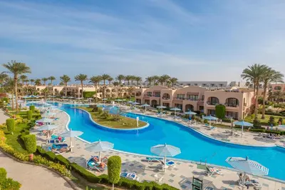 an aerial view of a pool at a resort at Ali Baba Palace Resort in Hurghada