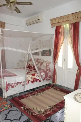 a bedroom with a canopy bed and a window at Nuba Dool in Aswan