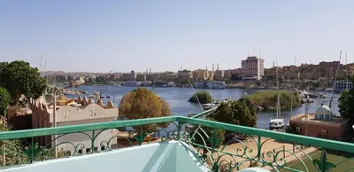 a view of a river from a balcony at The Green Nubian House in Aswan