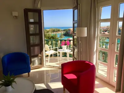 a living room with a view of the ocean at El Gouna Abu Tig Marina OV3550 in Hurghada
