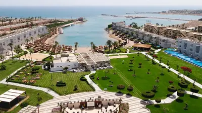 an aerial view of a resort near the ocean at Sunrise Crystal Bay Resort -Grand Select in Hurghada